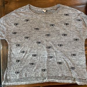 Anthropologie Boxy Striped Slub Tee with Embroidered Eyes Size M